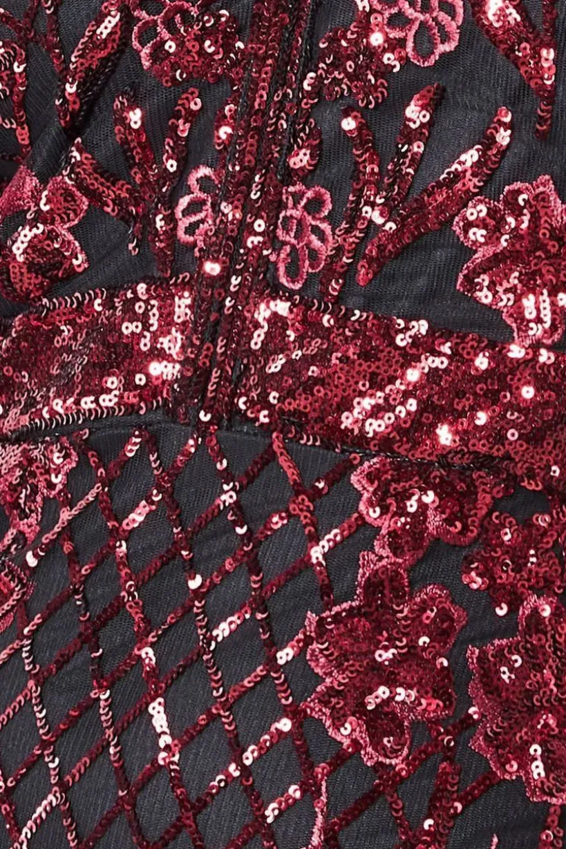 Full Sleeve Sequin Midi Dress - Wine by Goddiva