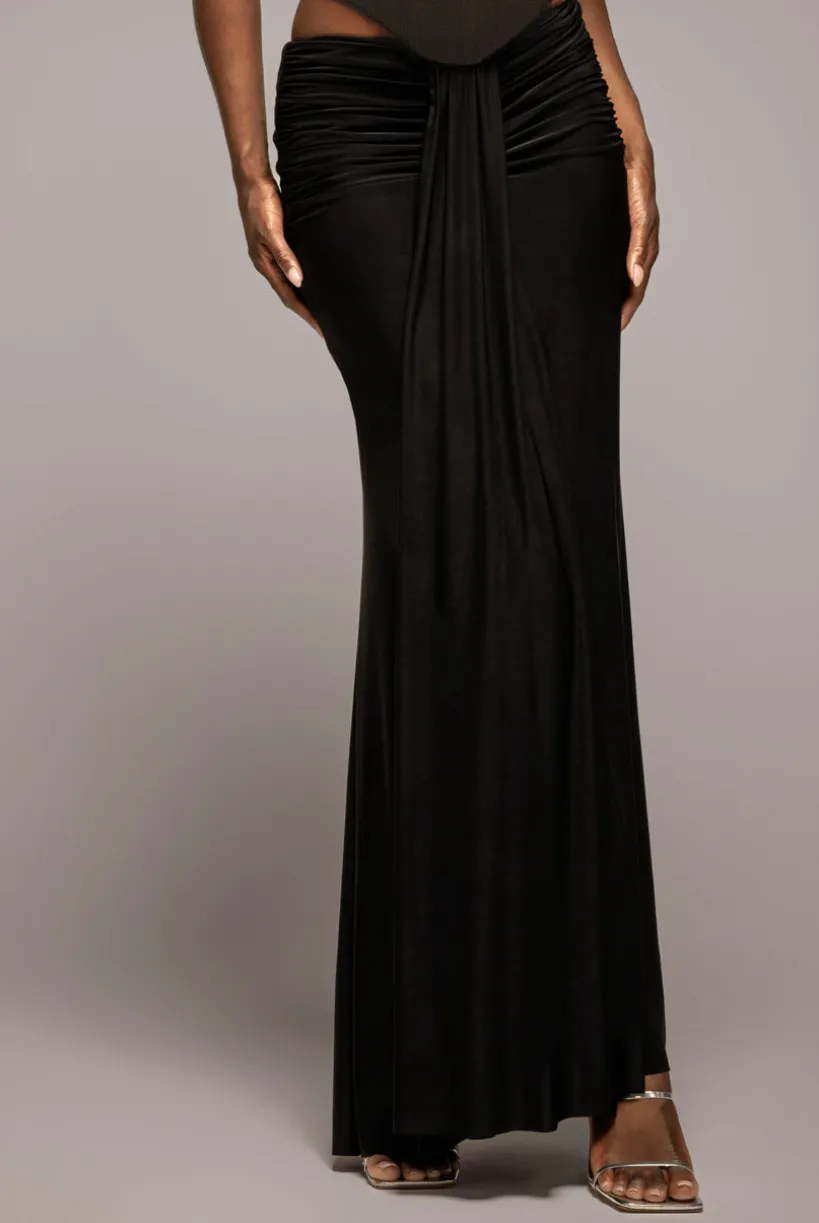 Gathered Front Dipped Waist Maxi Skirt - Black by Goddiva