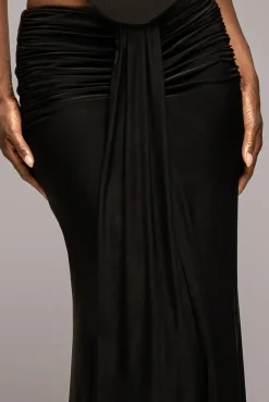 Gathered Front Dipped Waist Maxi Skirt - Black by Goddiva