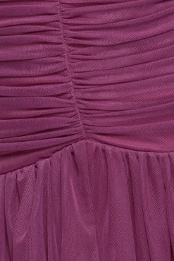 Gathered High & Low Tiered Midaxi Dress - Berry by Goddiva
