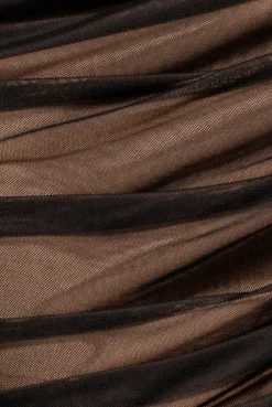Gathered Side Mesh Midi Skirt - Black by Goddiva