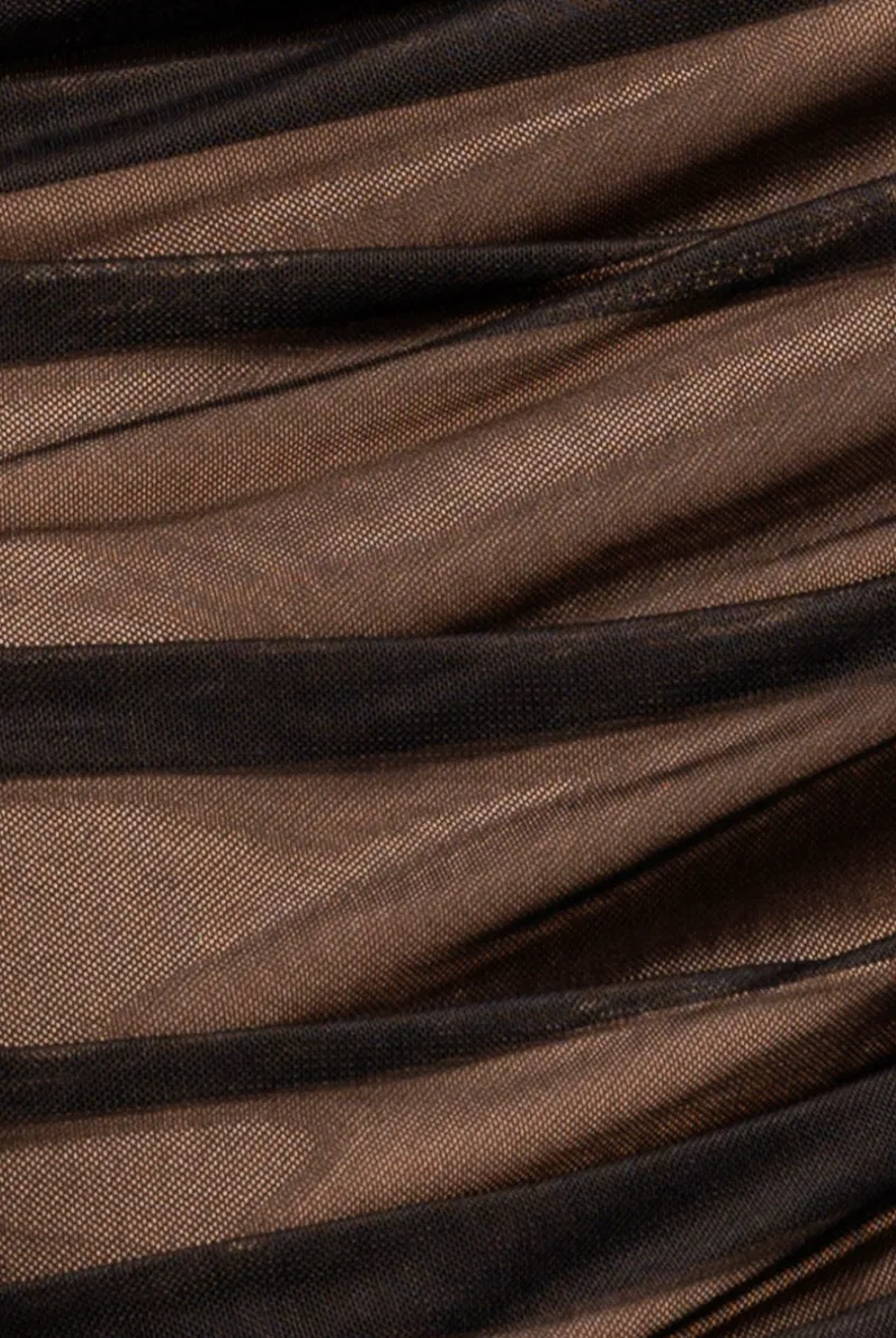 Gathered Side Mesh Midi Skirt - Black by Goddiva