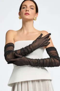 Gathered Stretch Mesh Gloves by Goddiva