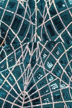 Geo Sequin Long Sleeve Maxi Dress - Emerald by Goddiva