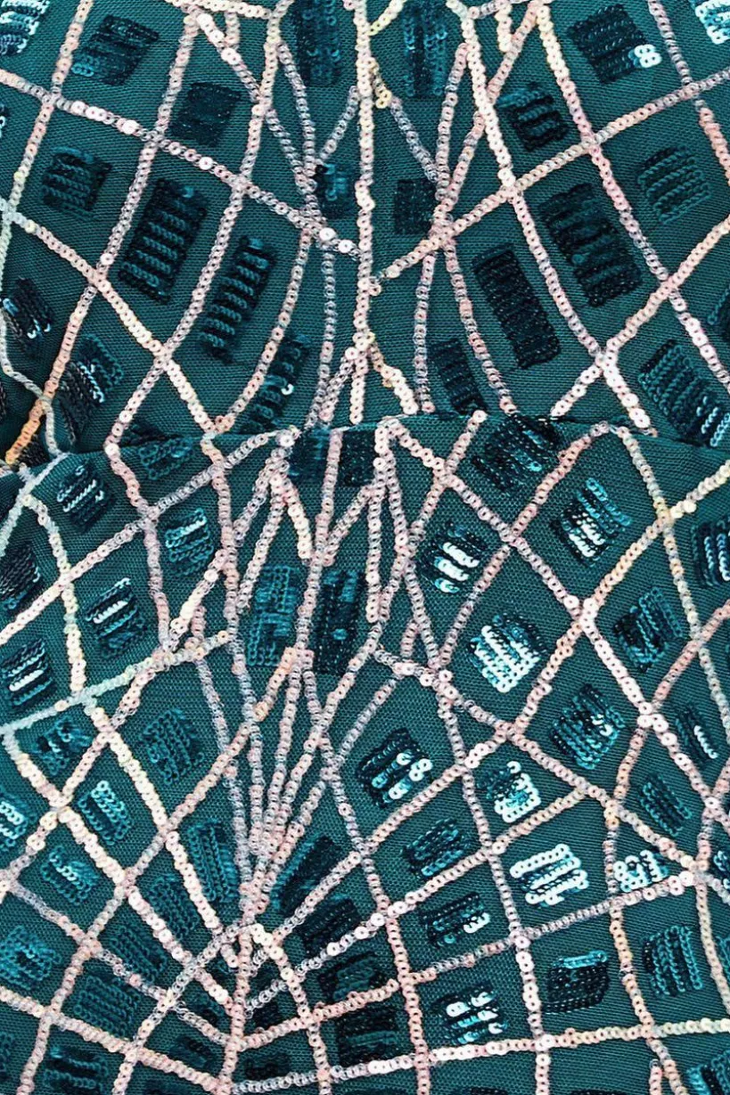 Geo Sequin Long Sleeve Maxi Dress - Emerald by Goddiva