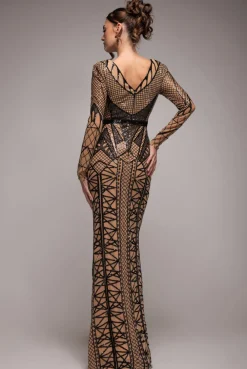 Geometric Sequin Plunge Maxi - Black by Goddiva