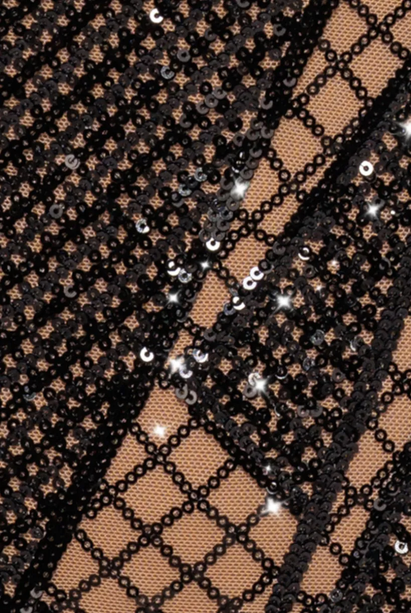 Geometric Sequin Plunge Maxi - Black by Goddiva
