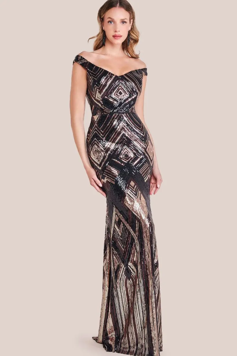 Geometric Sequin Sleeveless Maxi - Black by Goddiva