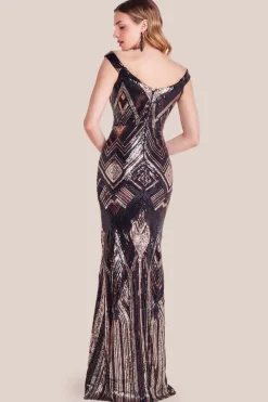 Geometric Sequin Sleeveless Maxi - Black by Goddiva