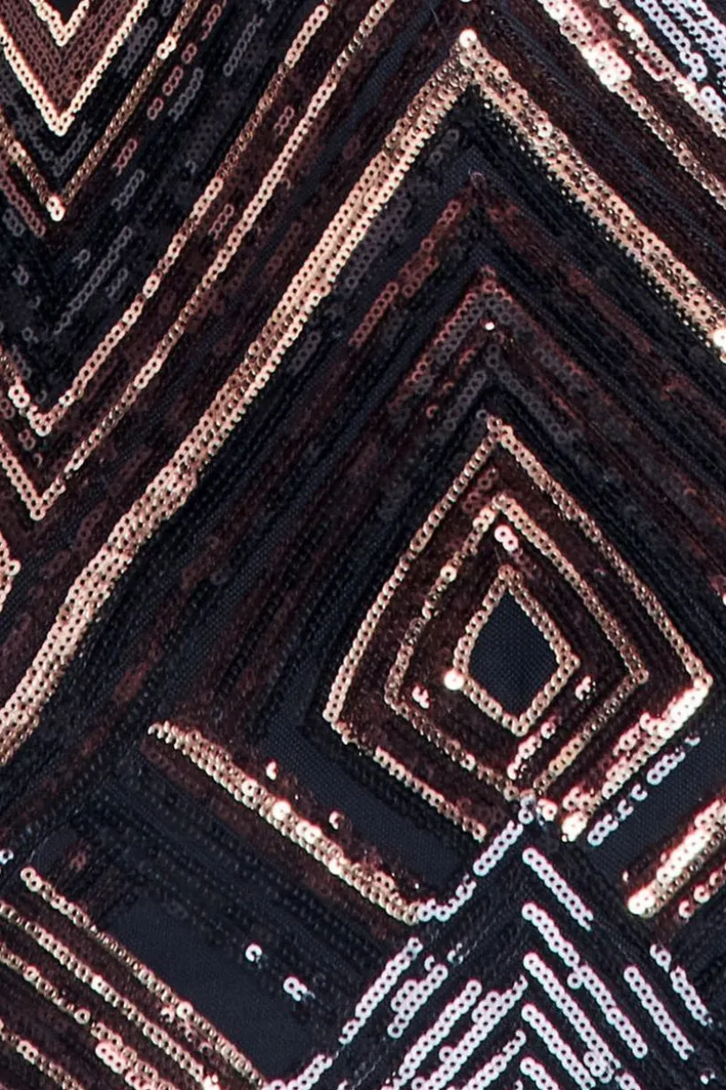 Geometric Sequin Sleeveless Maxi - Black by Goddiva