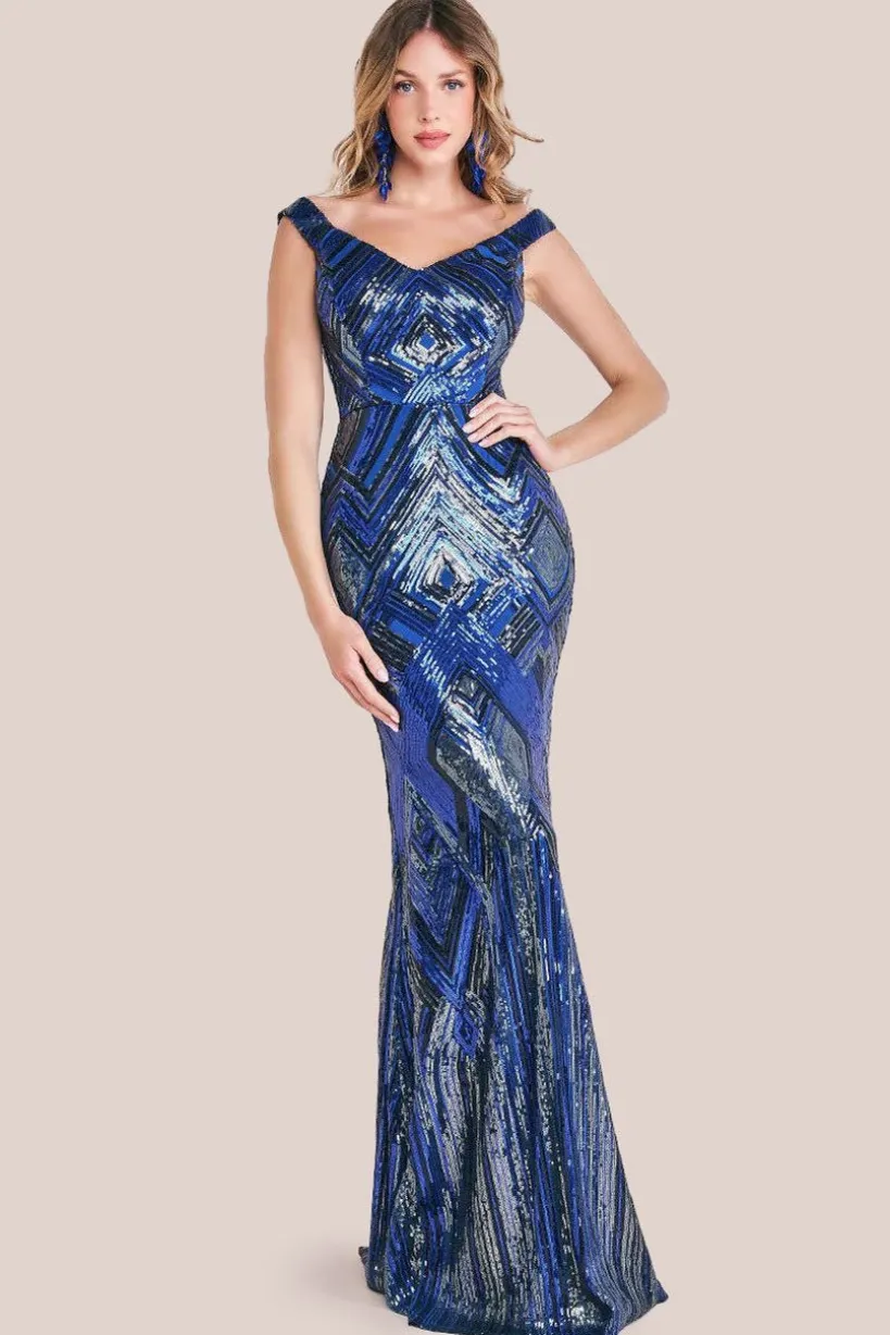Geometric Sequin Sleeveless Maxi - Royal Blue by Goddiva