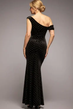 Glitter Velvet Cowl Neck Off The Shoulder Maxi Dress - Black by Goddiva