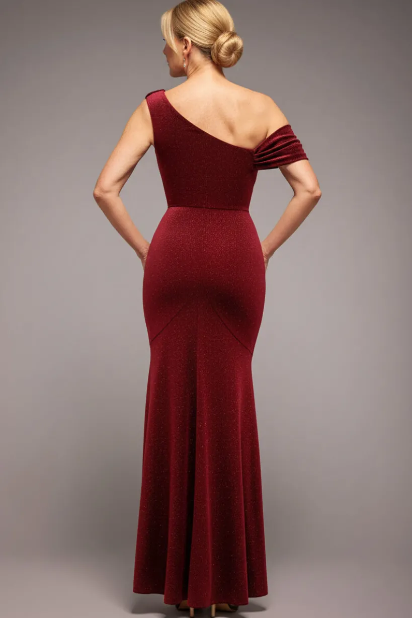 Glitter Velvet Cowl Neck Off The Shoulder Maxi Dress - Wine by Goddiva