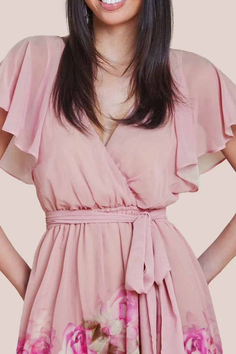 Goddiva Chiffon Floral Border Print Midi Dress - Blush