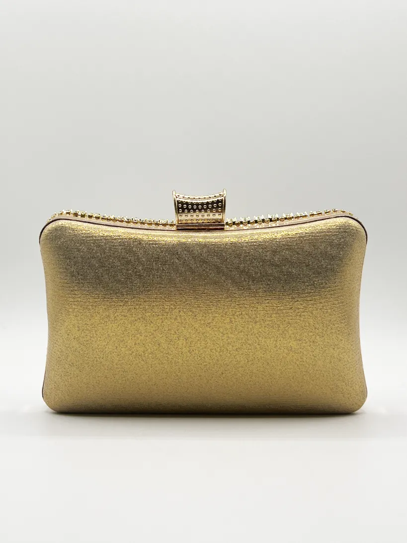 Gold Diamante Clutch Bag by SVNX