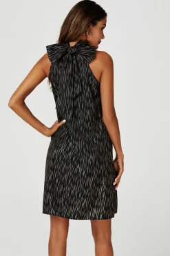Gold Foil Halter Neck Tie Back Mini Dress In Black by FS Collection