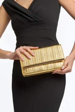 Gold Pleated Clutch Bag by Aftershock London