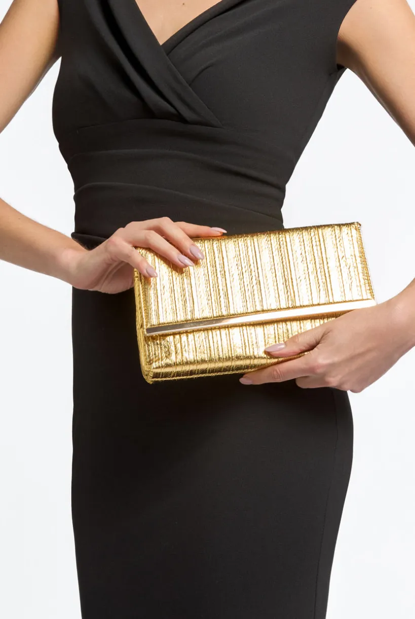 Gold Pleated Clutch Bag by Aftershock London