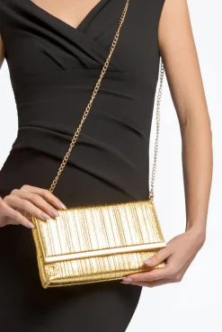 Gold Pleated Clutch Bag by Aftershock London