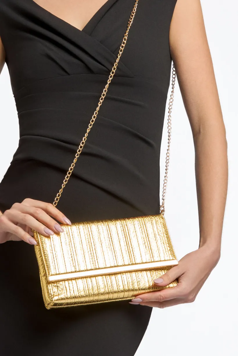 Gold Pleated Clutch Bag by Aftershock London