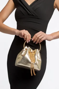 Gold Top Handle Leather Look Bag by Aftershock London