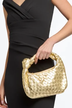 Gold Woven Shoulder Bag With Knot Detail by Aftershock London