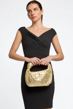 Gold Woven Shoulder Bag With Knot Detail by Aftershock London