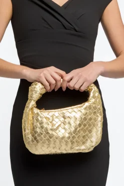 Gold Woven Shoulder Bag With Knot Detail by Aftershock London