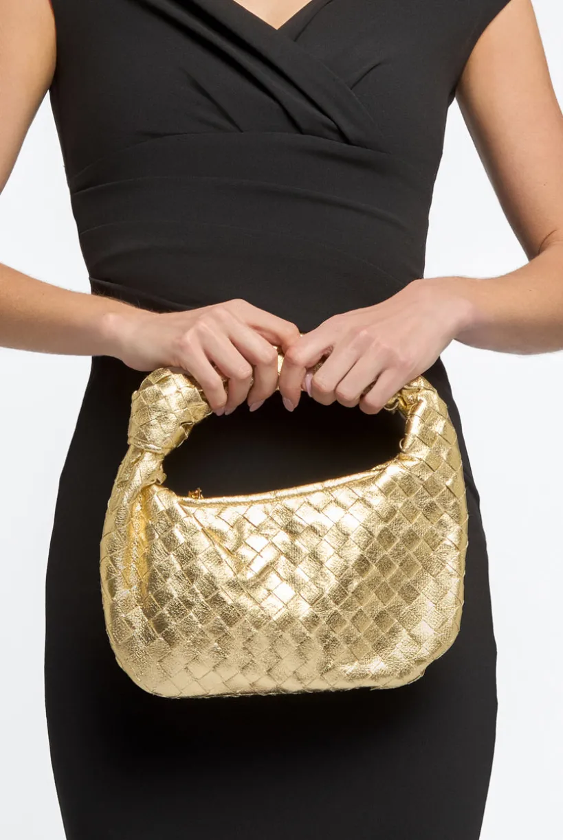 Gold Woven Shoulder Bag With Knot Detail by Aftershock London