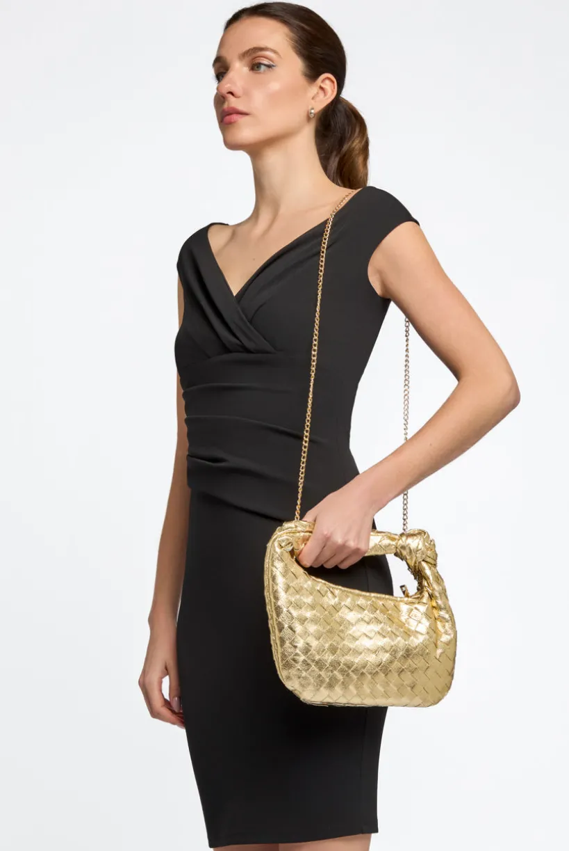 Gold Woven Shoulder Bag With Knot Detail by Aftershock London