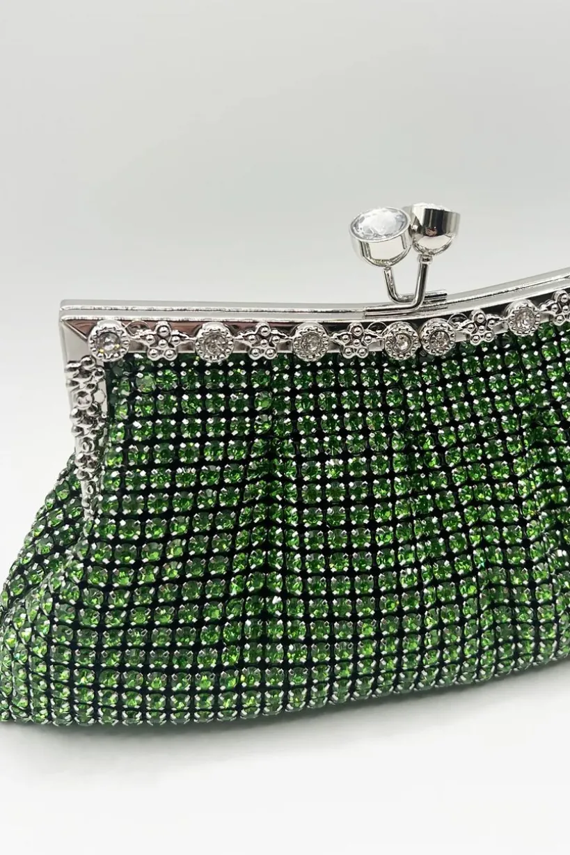 Green Crystal Clutch Bag by SVNX