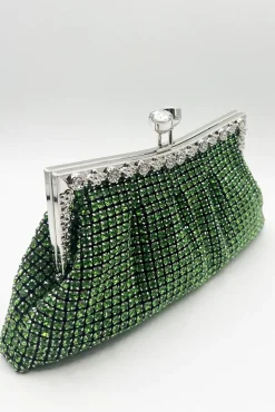 Green Crystal Clutch Bag by SVNX