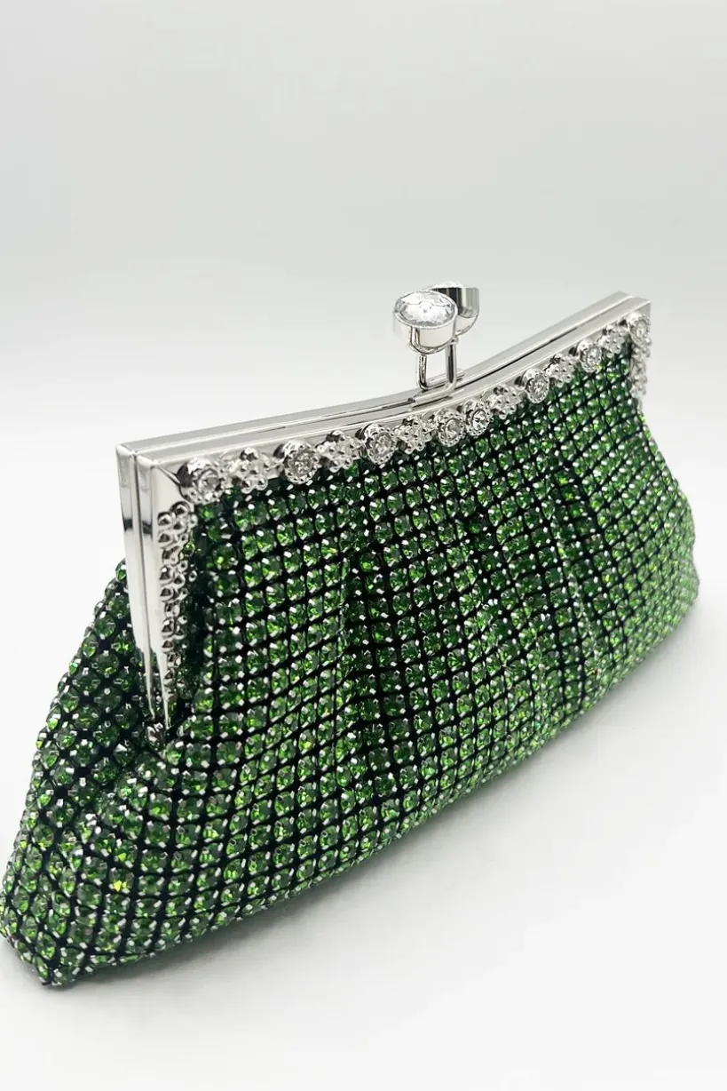 Green Crystal Clutch Bag by SVNX