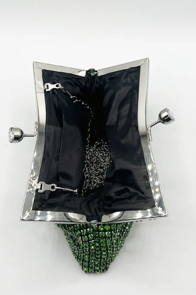 Green Crystal Clutch Bag by SVNX