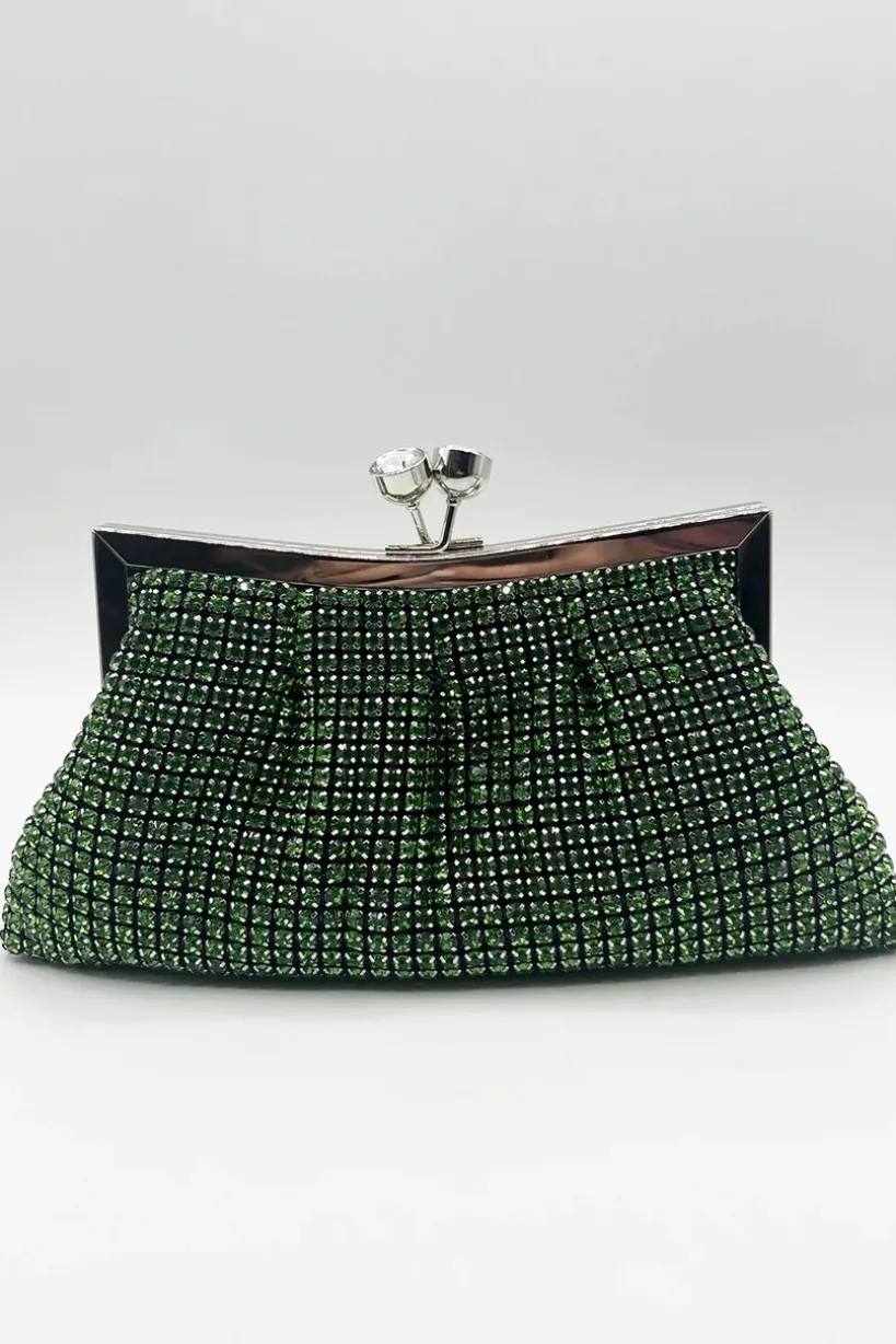 Green Crystal Clutch Bag by SVNX