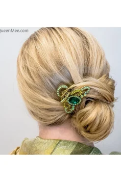 Green Hair Claw Clip With Gems by QueenMee Accessories