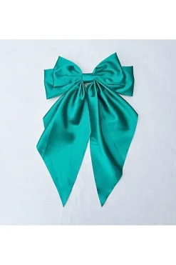 Green Satin Hair Bow Green Hair Clip Long Bow by QueenMee Accessories