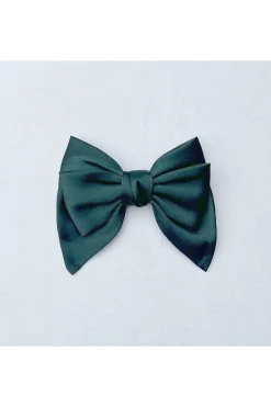 Green Satin Hair Bow Green Hair Clip by QueenMee Accessories