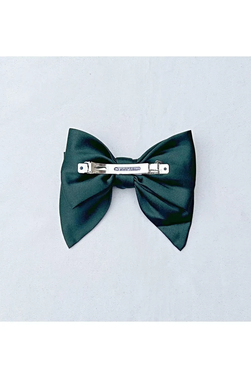 Green Satin Hair Bow Green Hair Clip by QueenMee Accessories