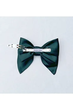 Green Satin Hair Bow Green Hair Clip by QueenMee Accessories