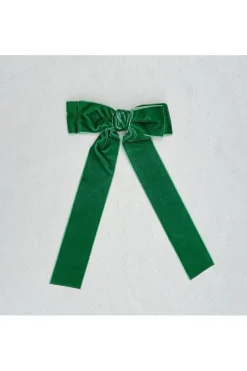 Green Velvet Hair Bow Dark Green Hair Clip Alligator Clip by QueenMee Accessories