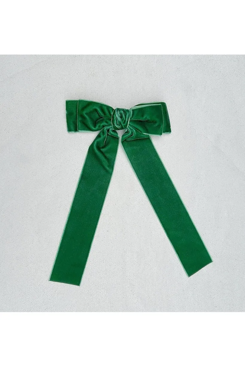 Green Velvet Hair Bow Dark Green Hair Clip Alligator Clip by QueenMee Accessories