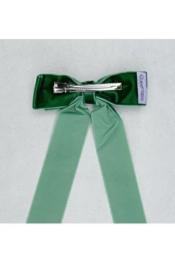 Green Velvet Hair Bow Dark Green Hair Clip Alligator Clip by QueenMee Accessories