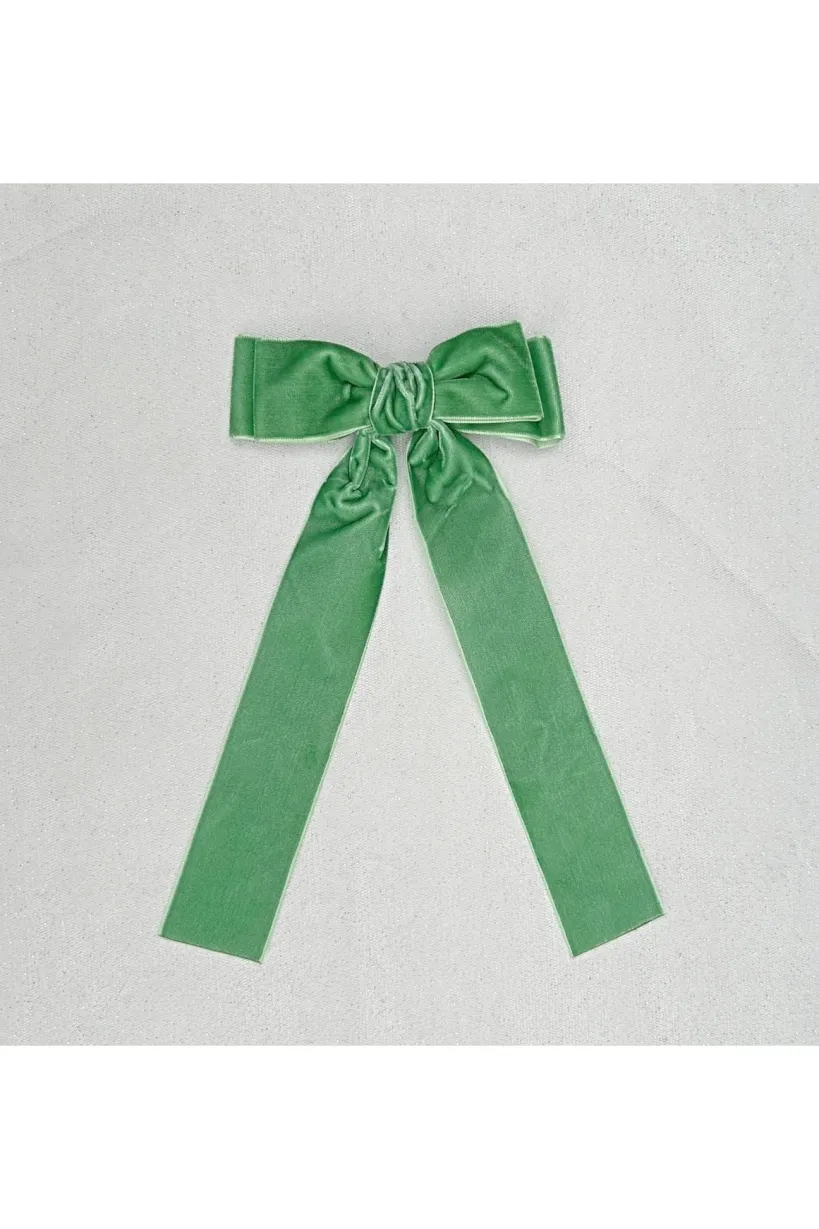 Green Velvet Hair Bow Light Green Hair Clip Alligator Clip by QueenMee Accessories