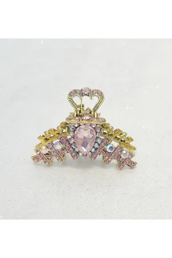 Hair Clamp In Pink Hair Claw Clip With Crystal Gold by QueenMee Accessories