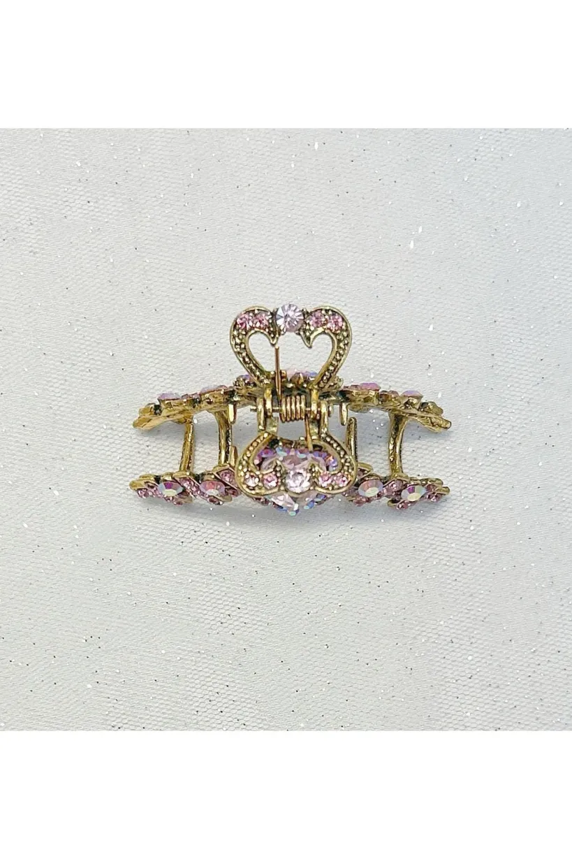 Hair Clamp In Pink Hair Claw Clip With Crystal Gold by QueenMee Accessories
