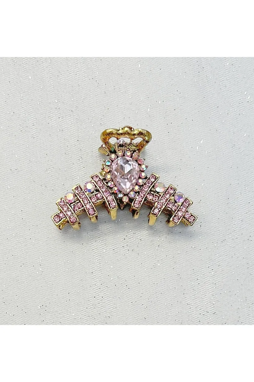 Hair Clamp In Pink Hair Claw Clip With Crystal Gold by QueenMee Accessories