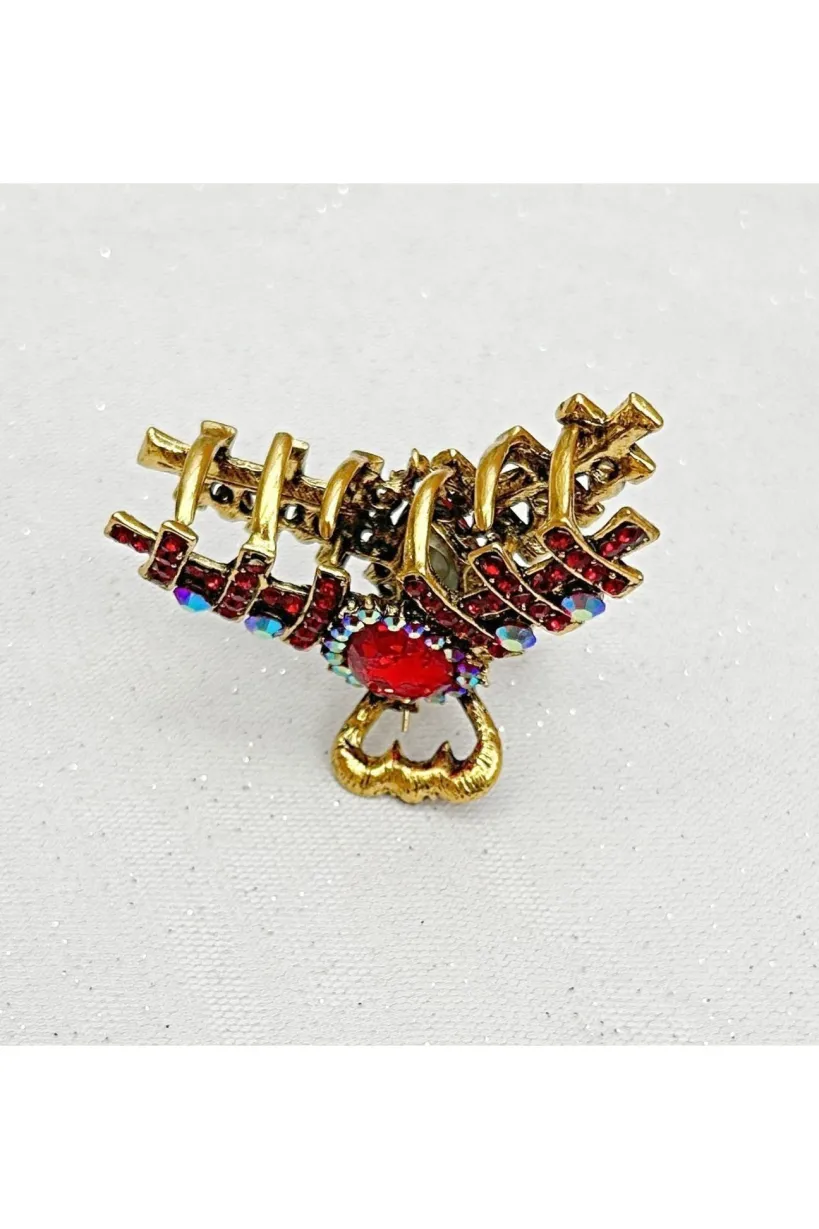 Hair Clamp In Red Hair Claw Clip With Crystal Gold by QueenMee Accessories
