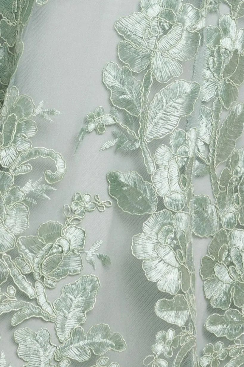 Halter Neck Lace High And Low Dress - Sage Green by Goddiva
