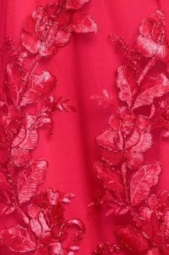 Halter Neck Lace High And Low Dress - Magenta by Goddiva